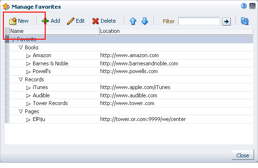 New button in Manage Favorites dialog