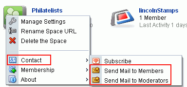Space Actions Menu Selection: Send Mail