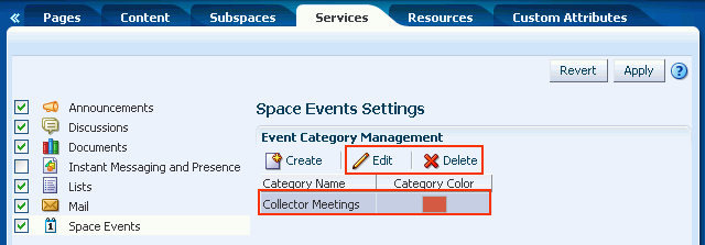 Space Events on the Services tab
