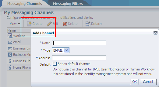 Create icon and Add Channel dialog