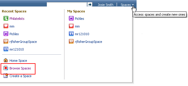 Browse Spaces option on the Spaces menu