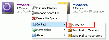 Subscribe option on a space’s Actions menu