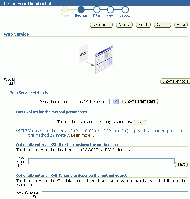 Source tab when a Web Service data type is specified