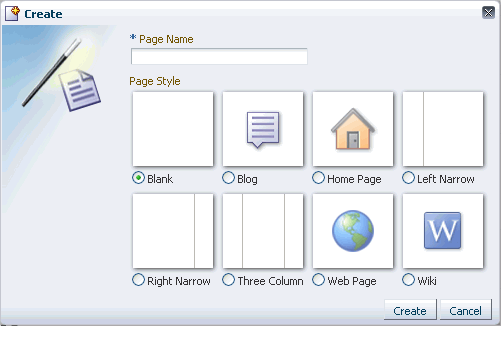 a Create Page dialog