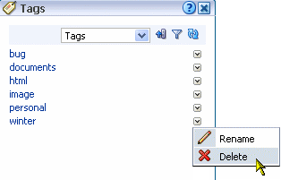 Delete command on a tag drop-down menu