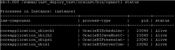 OPMNのstatusコマンドによりシステム・コンポーネントのステータスが表示されます。