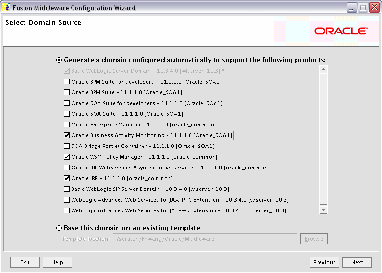 Oracle BAMの構成ウィザード画面