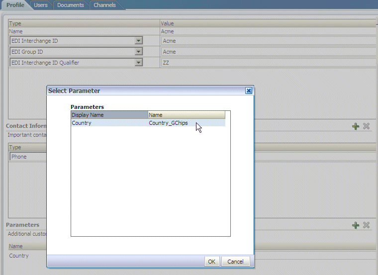 Trading partner parameters