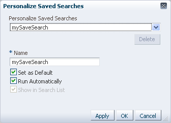 Personalized saved search dialog