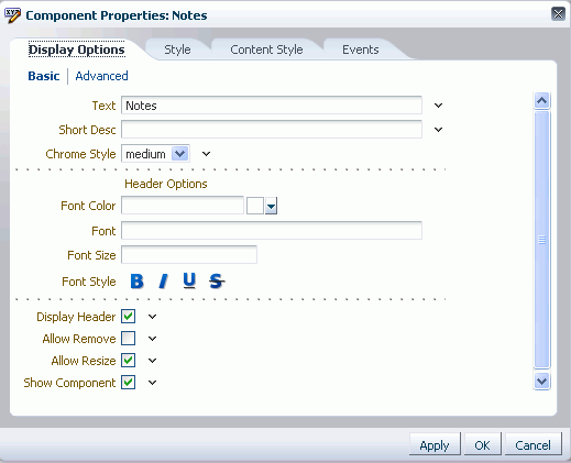 Component Properties dialog