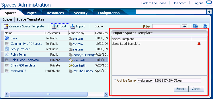 Exporting Group Space Templates