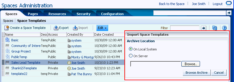 Importing Group Space Templates