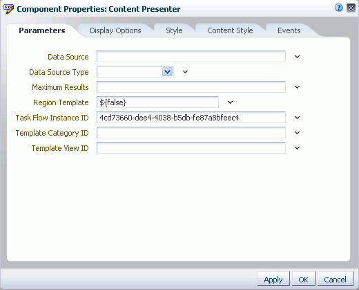 Content Presenter Task Flow Component Properties