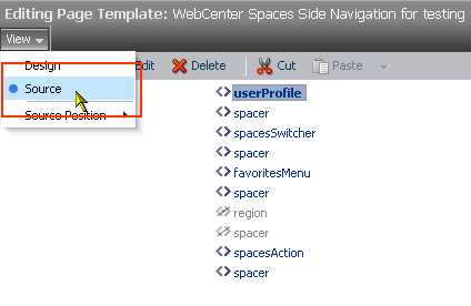 Source option on View menu