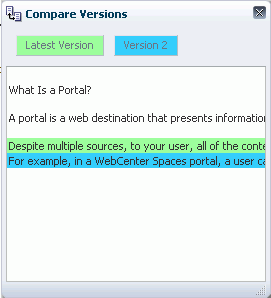 Compare Versions dialog