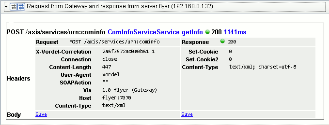Request from Gateway and Response from Web Service