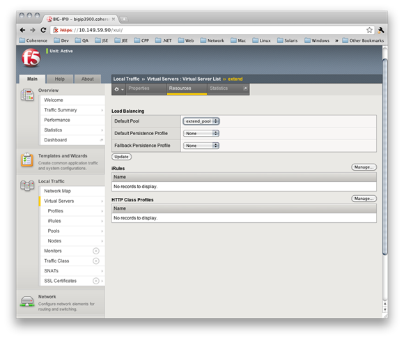 created virtual server using a configured pool