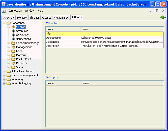 shows MBeans In JConsole application