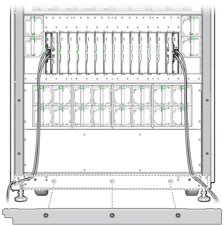 image:Figure showing the how to install the front kick plate over the SP cables.