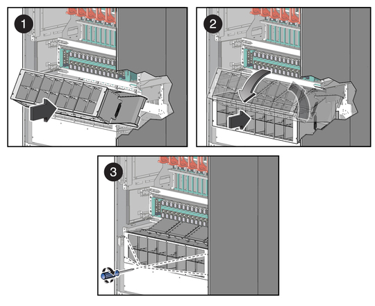 image:Figure shows inserting the lower fan cage. 