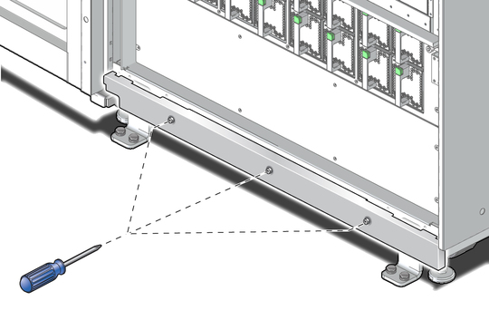 image:Figure showing how to install the front kick plate over the mounting brackets.