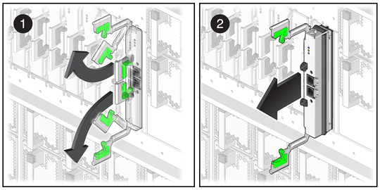 image:Figure shows how to unlock a service processor board. 