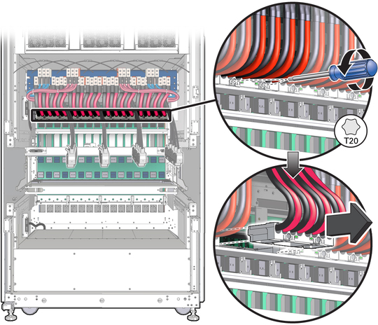 image:Loosening the upper cabled lower bus bars assembly. 