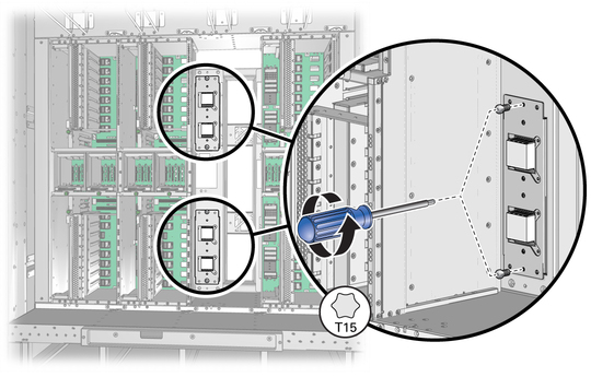 image:Loosening the upper I/O cables. 