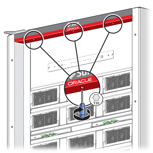 image:Figure shows locations of three captive screws on the top trim panel.