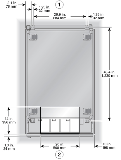 image:Figure showing the dimensions of the mounting brackets and cable floor cutout.