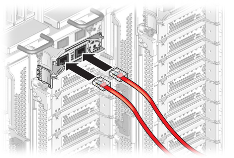 image:Figure showing the how to connect network cables to the EMS 10-GbE ports.