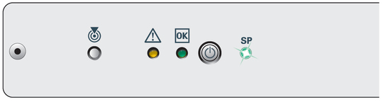 image:Figure showing the OK and SP front-panel LEDs.