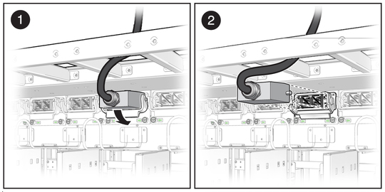image:Figure shows the unlocking of the AC power cord from the AC line filter.