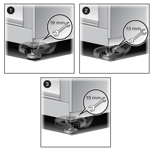image:Figure showing the how to lower a leveling foot.