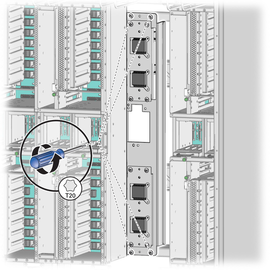 image:Figure shows locations of four screws on the corners of the support bracket. 