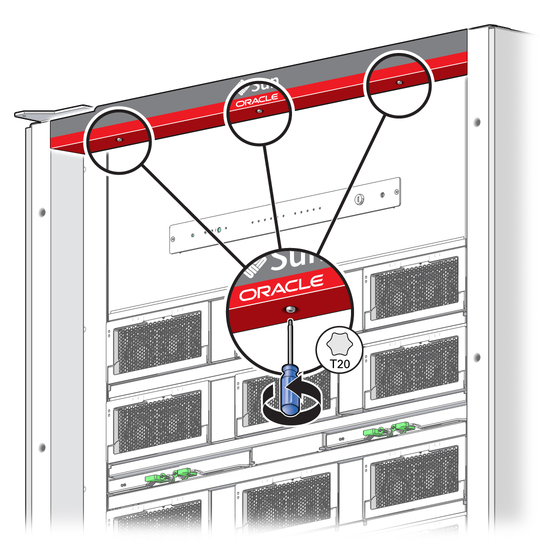 image:Figure shows locations of three captive screws on the top trim panel.