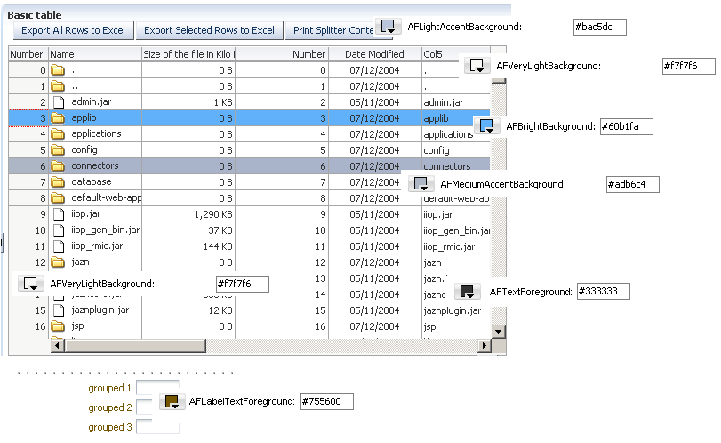 ADF Faces Table Component Using Color Aliases