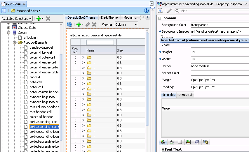 Inherited Values for sort-ascending-icon-style Selector