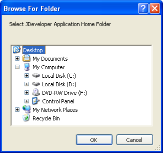 Dialog box to select JDev project.
