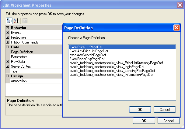 Page Definition dialog