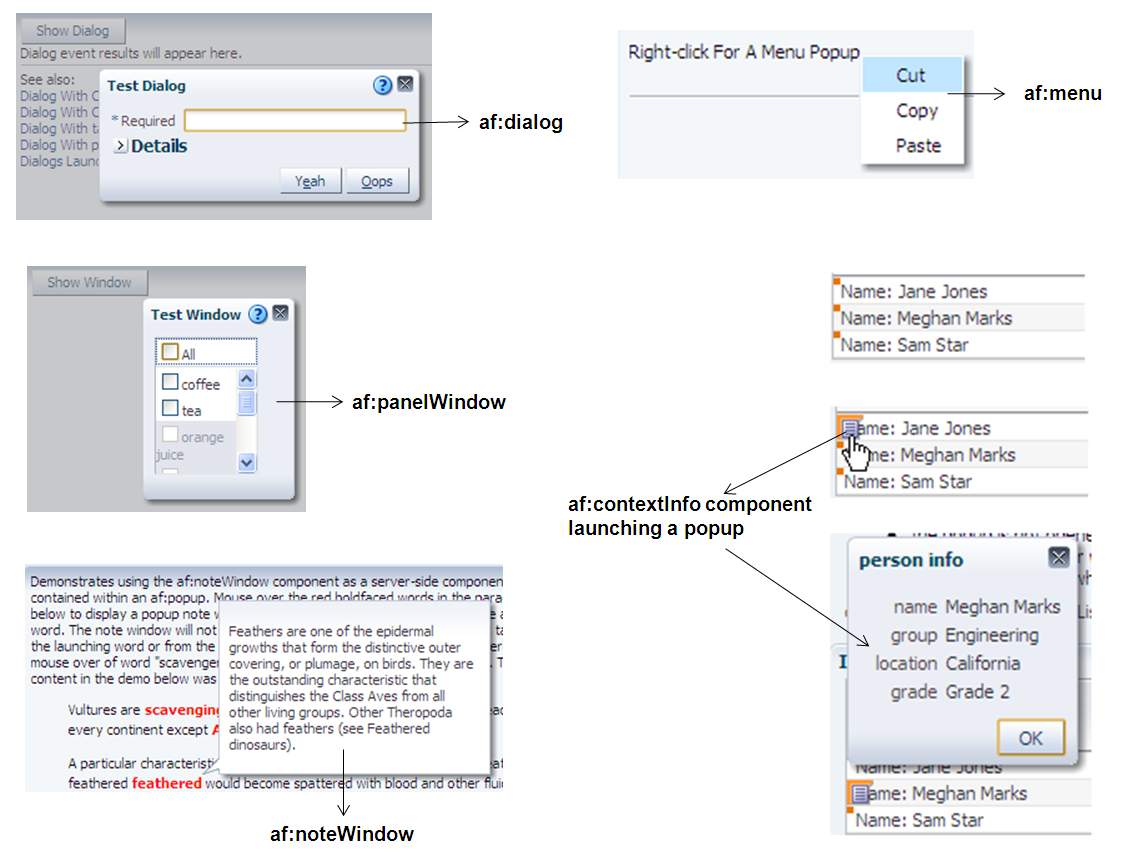 ADF Faces Components for Dialogs, Menus, and Windows