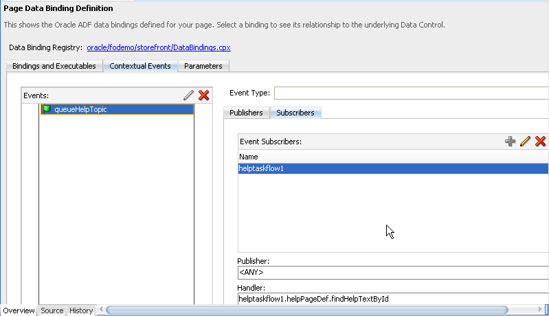 Page Definition Contextual Events Tab