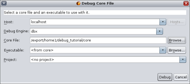 image:Debug Core file dialog box
