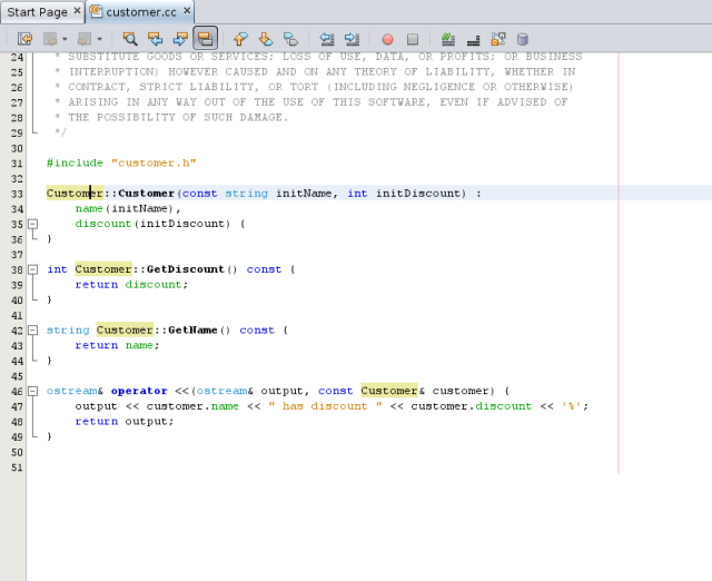 image:Editor window with instances of Customer class highlighted in yellow