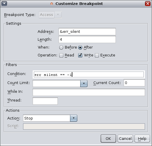 image:Customize Breakpoint dialog box