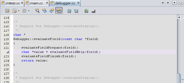 image:Editor window with lavender stripe in evaluateField