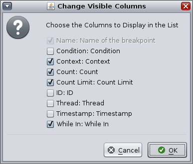 image:Change Visible Columns dialog box