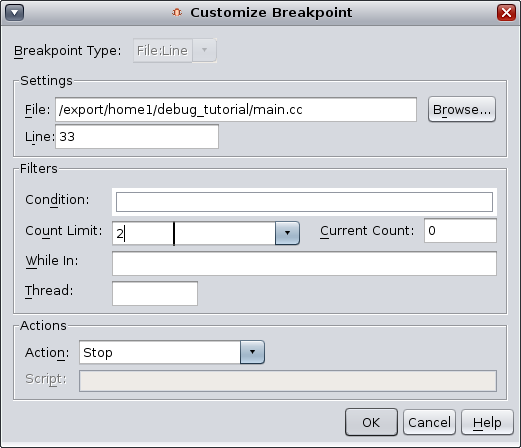 image:Customize breakpoint dialog box