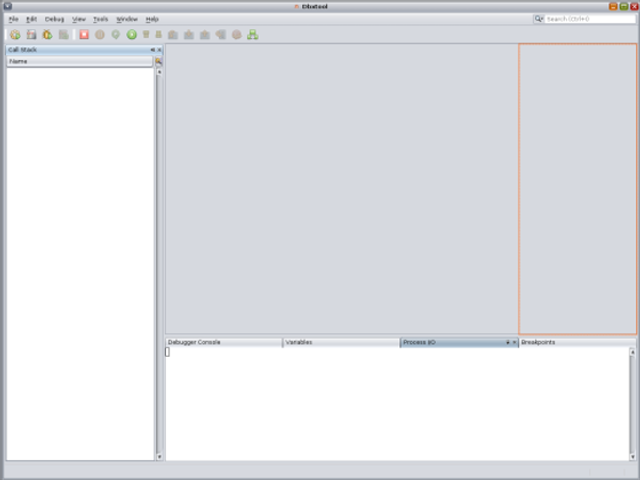 image:dbxtool window with outline of Call Stack window at far right above tabs area