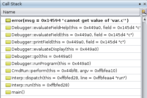 image:Call Stack window with error message frame